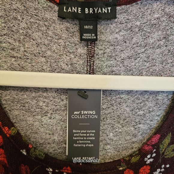 Lane Bryant Fit and Flare Hacci Top Brown Floral Pattern Size 10/12 - Picture 3 of 3
